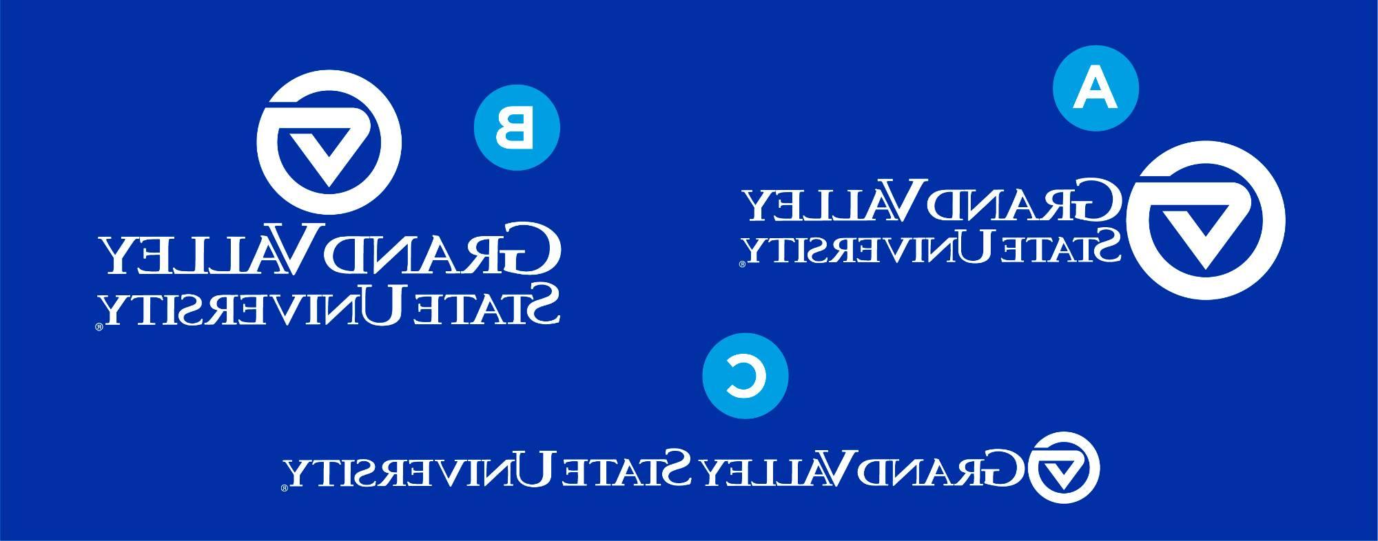 Three 博天堂官方 logos: one markleft, one marktop, one 单行的. 字母“A”在左标旁边, "B"在商标旁边, “C”在单线标志旁边.